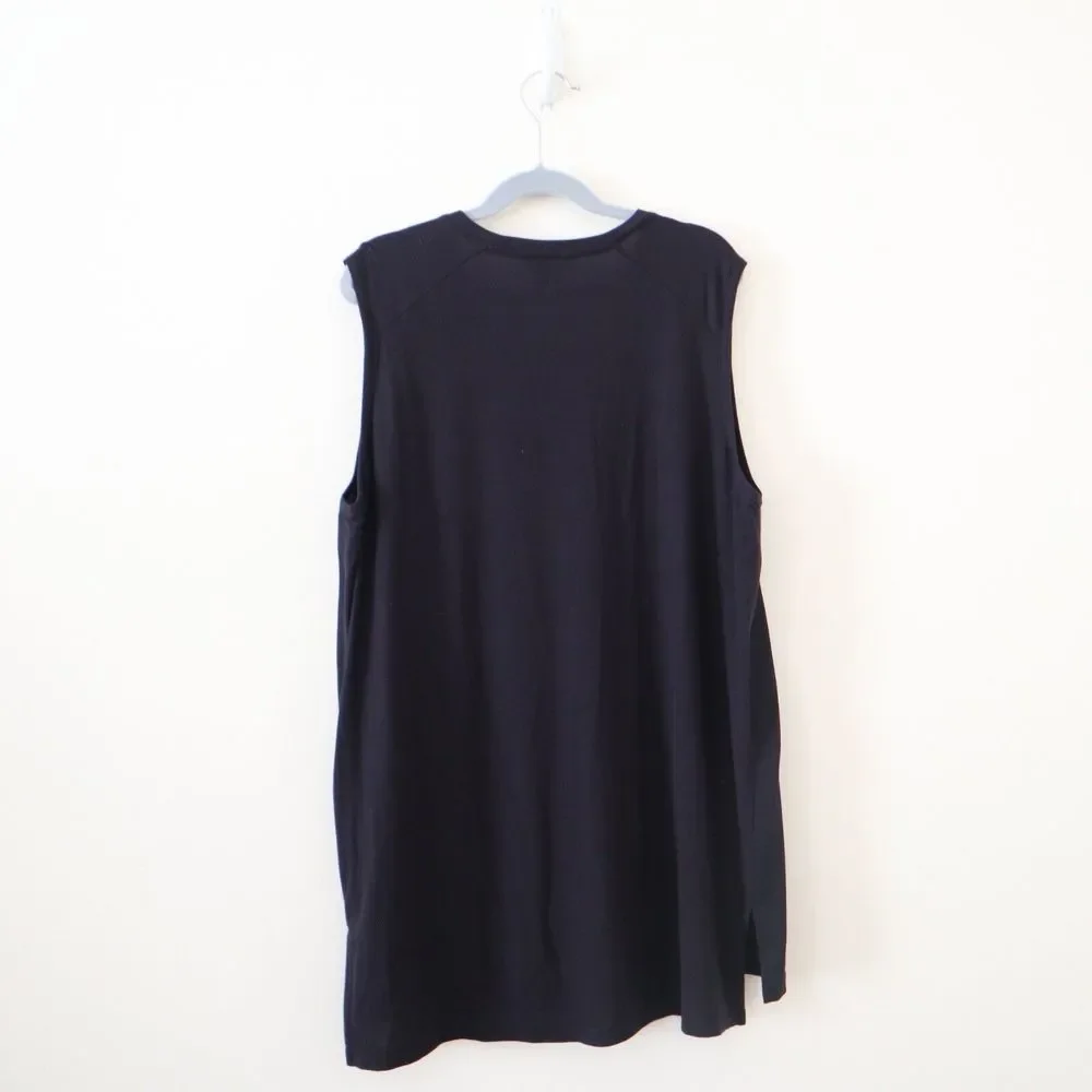 Theory Size S Roliet Modern Silk Satin & Jersey Mixed Tank Top Navy Blue Black